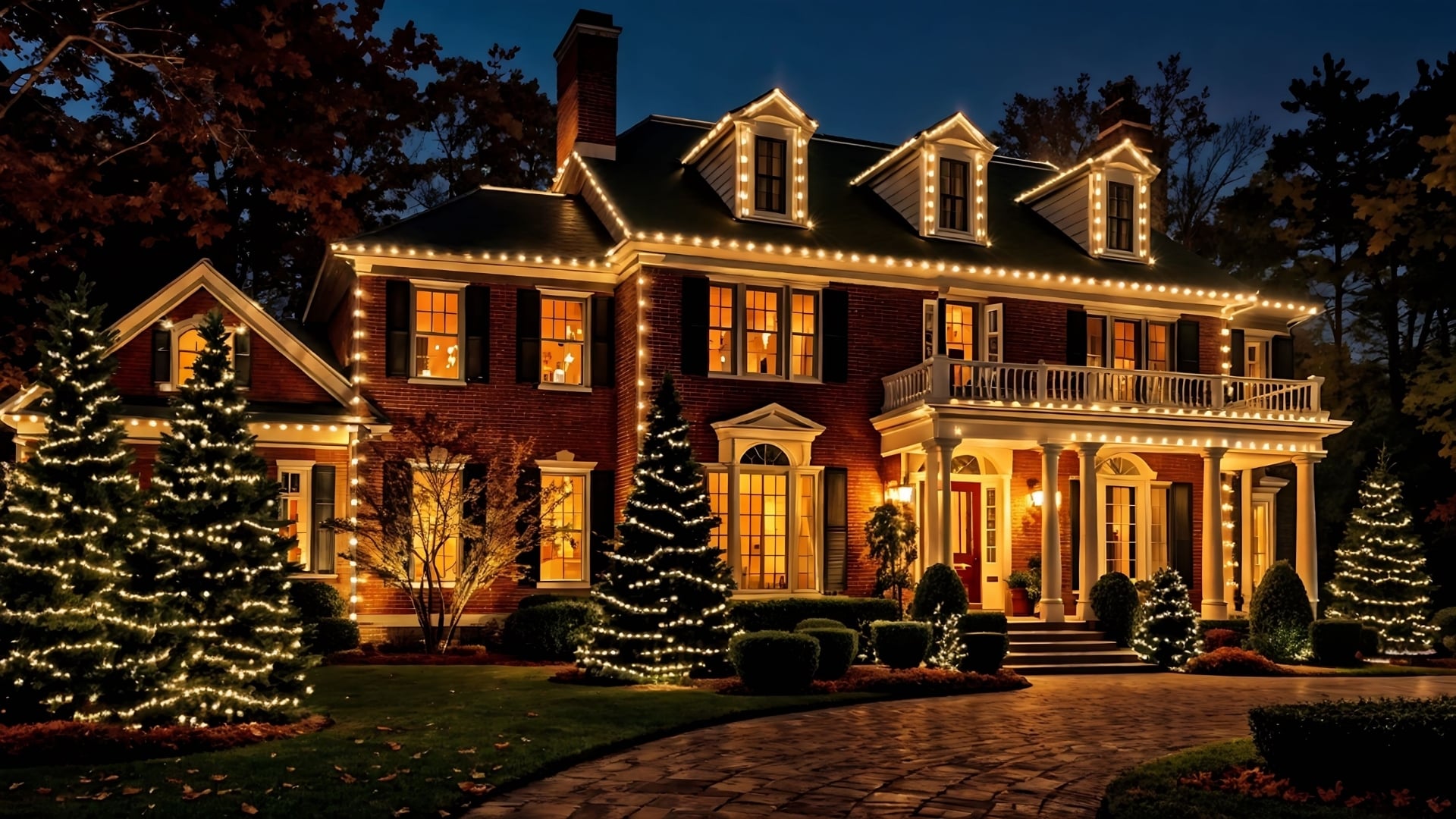 A Large House With Christmas Lights On It